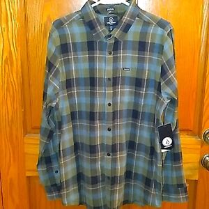 Volcom olive/blue plaid shirt